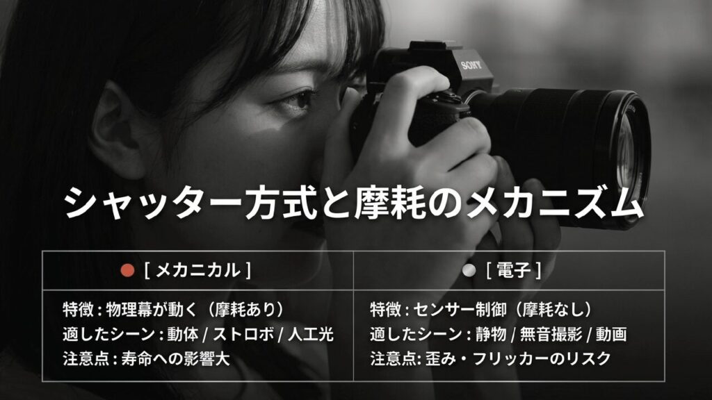 メカニカルシャッターと電子シャッターの特徴と適したシーンの比較