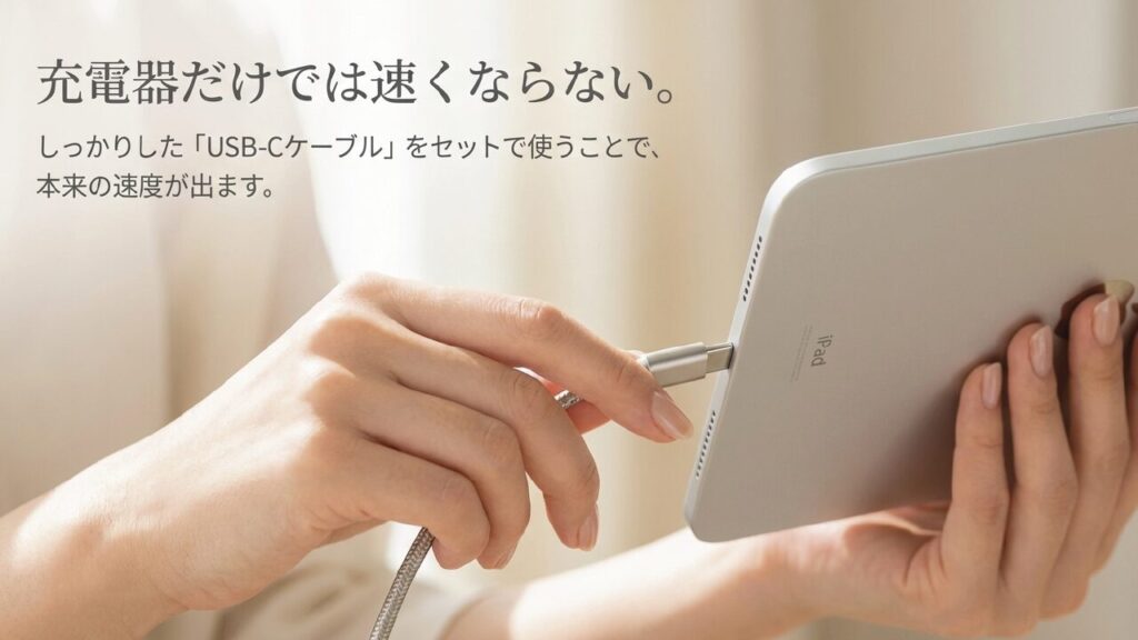 ケーブルの品質も重要 充電器だけでなくしっかりしたUSB-Cケーブルを使うことで本来の速度が出る