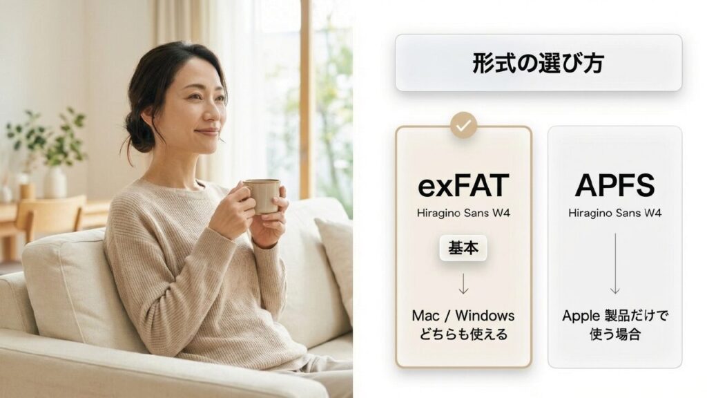 exFATとAPFSの選び方ガイド。MacとWindows併用ならexFAT、Apple製品のみならAPFS