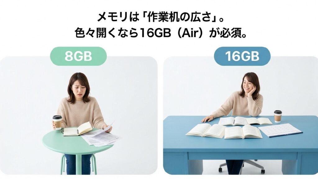 メモリ8GBと16GBの作業領域の違い