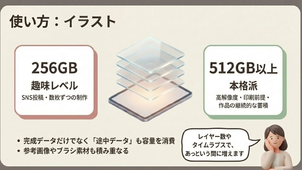 イラスト用途向けiPad Airの容量目安・作品蓄積と途中データの消費 イラスト用途向けiPad Airの容量目安・作品蓄積と途中データの消費