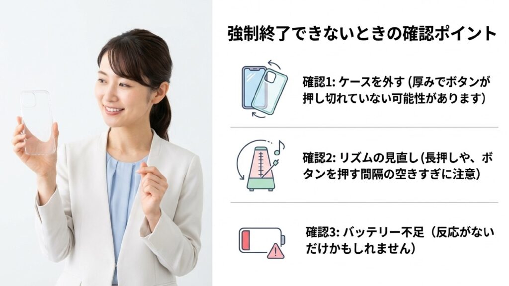 強制終了できない時の確認ポイント 強制終了できない時のケース外しやリズムの確認ポイント