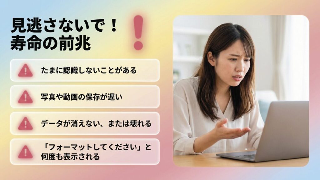 認識不良や速度低下など、SDカード寿命の主な前兆