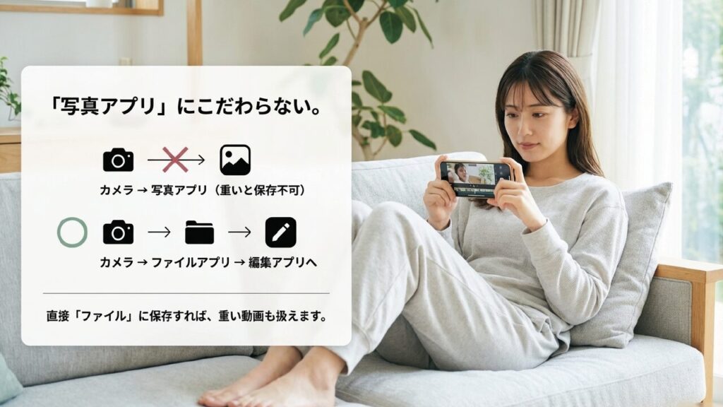 ファイルアプリを活用した動画保存ルート 写真アプリではなくファイルアプリに直接保存する方法