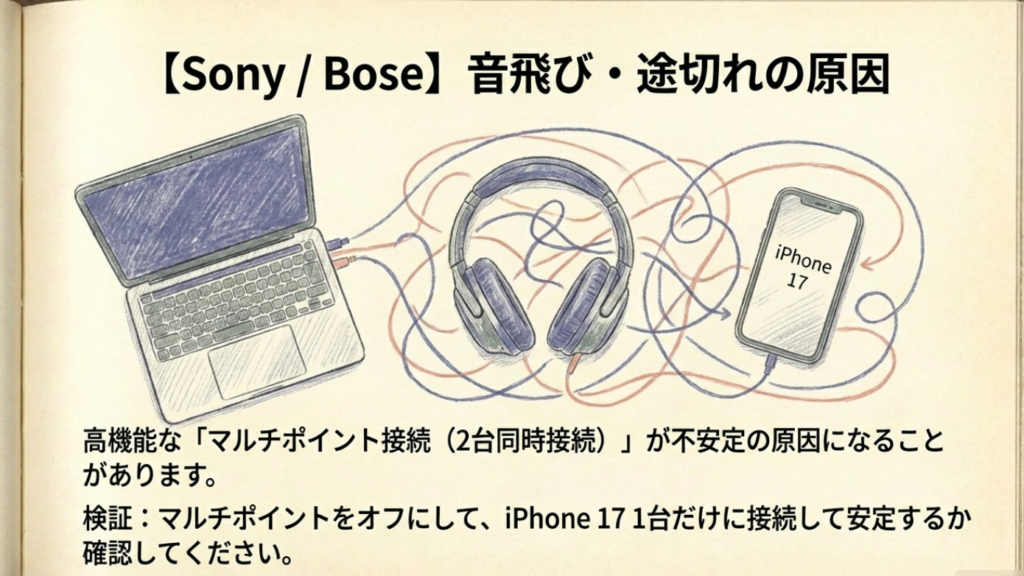 マルチポイント接続によるBluetoothイヤホンの音飛びや途切れ