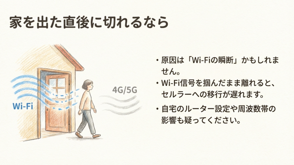 家を出た直後にWi-Fiが瞬断するイメージ