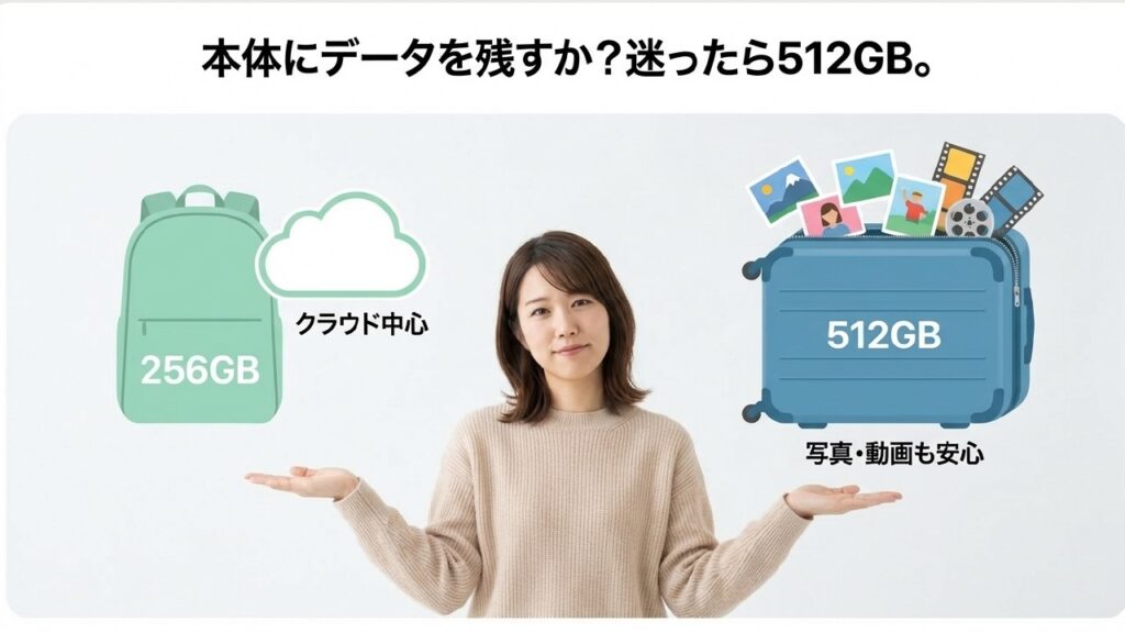 ストレージ256GBと512GBの保存容量の違い