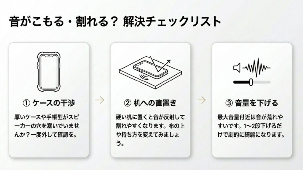 音がこもる・割れる？解決チェックリスト
