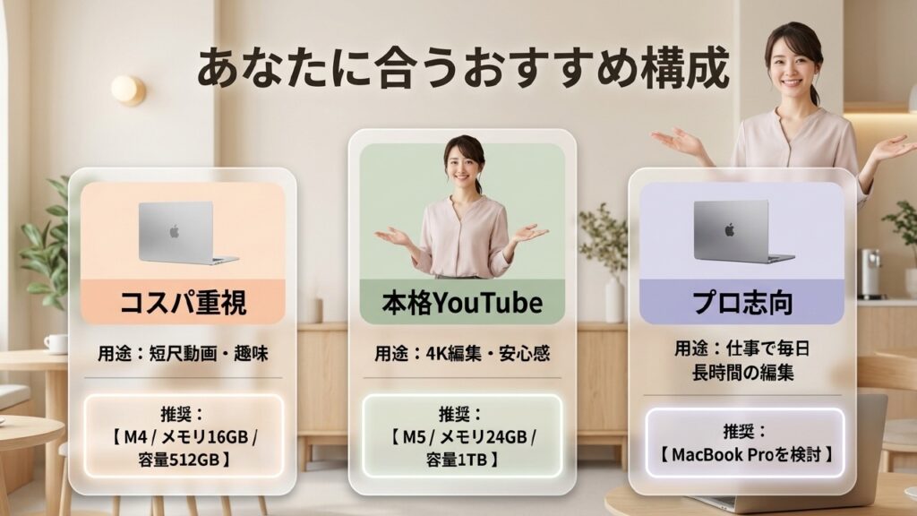 あなたに合うおすすめ構成。コスパ重視、本格YouTube、プロ志向