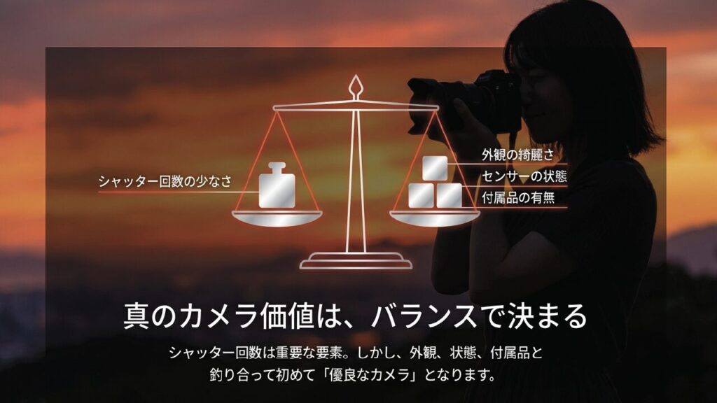シャッター回数、外観、付属品などの総合的なバランスの重要性