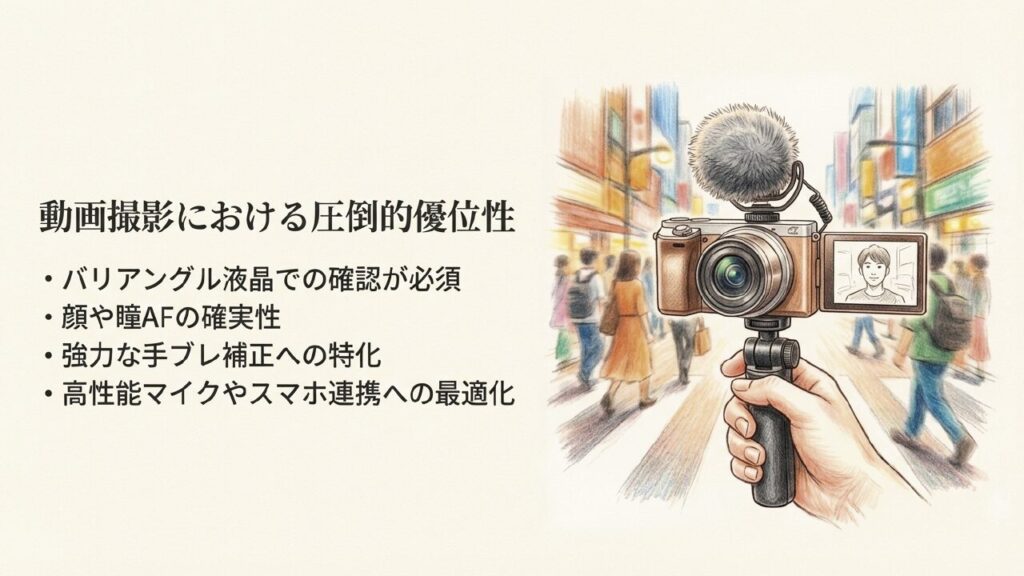 街中でジンバルを使って自撮りVlogを撮影する様子と動画撮影におけるメリット