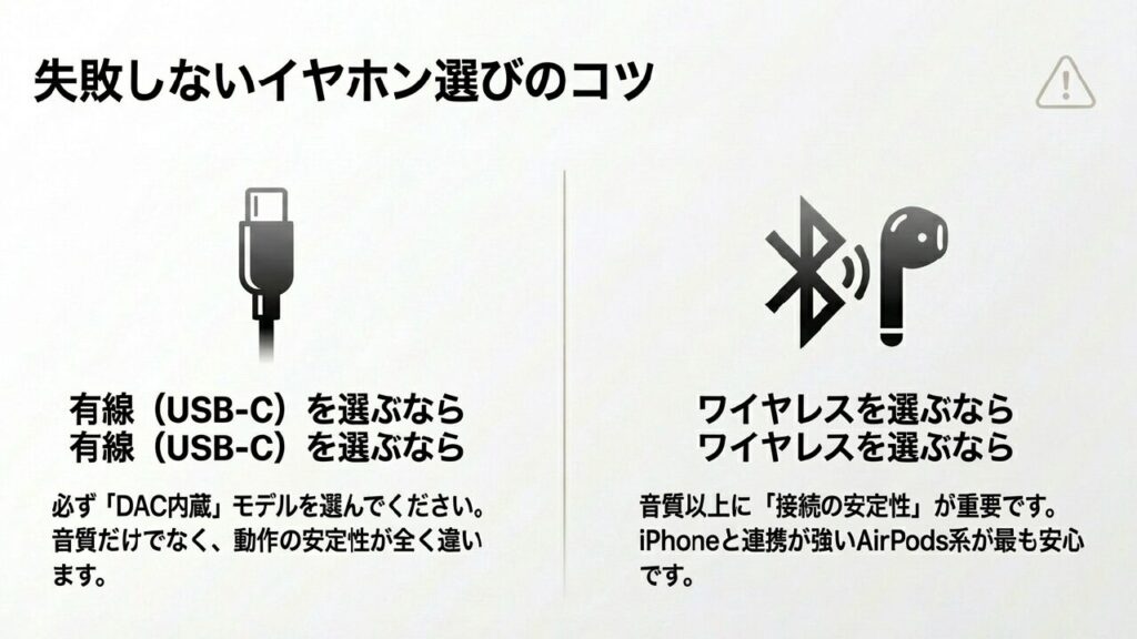 失敗しないイヤホン選びのコツ 有線DACとワイヤレス安定性