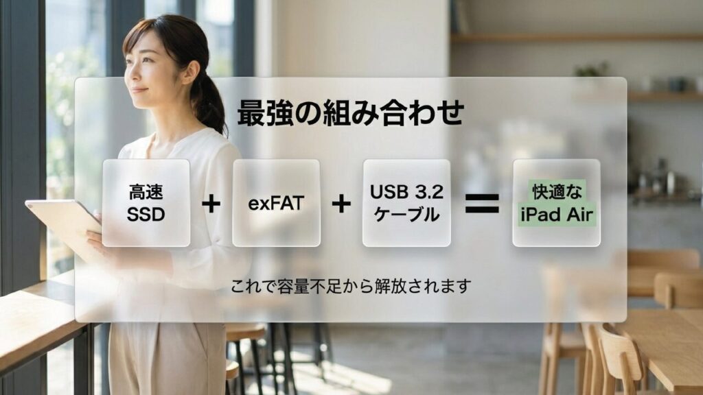 iPad Airを快適にする最強の組み合わせ。高速SSD ＋ USB 3.2 ケーブル ＋ exFAT