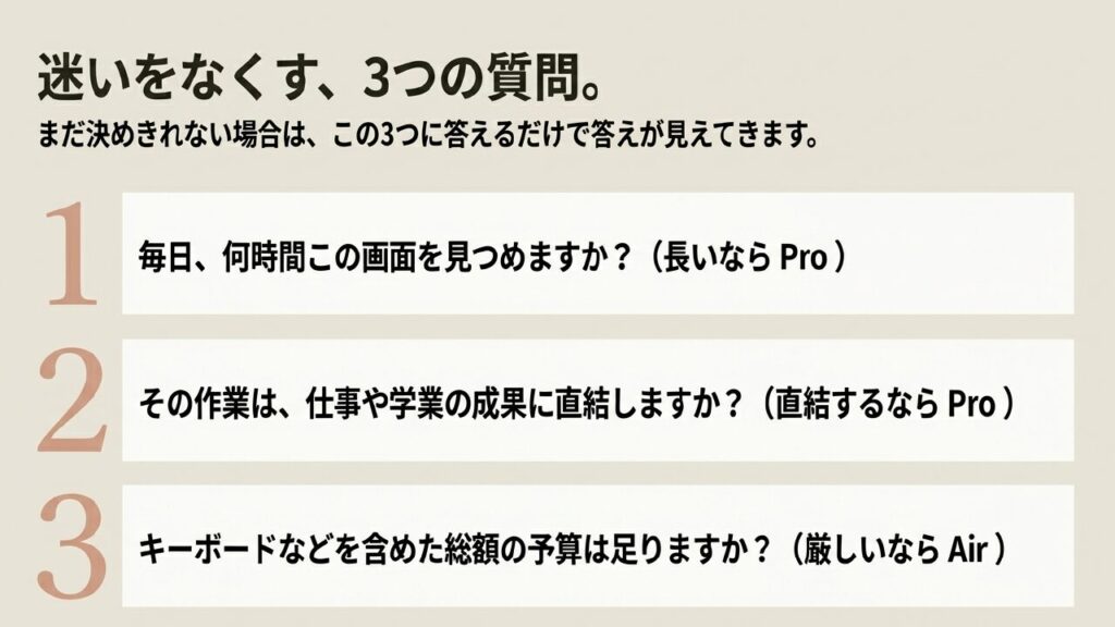 iPad AirかProか迷いをなくすための3つの質問