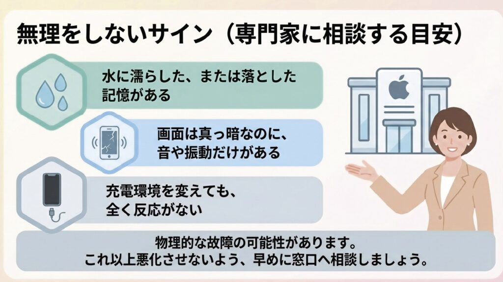 無理をしないサイン：水濡れや全く反応がない時は専門家へ相談する