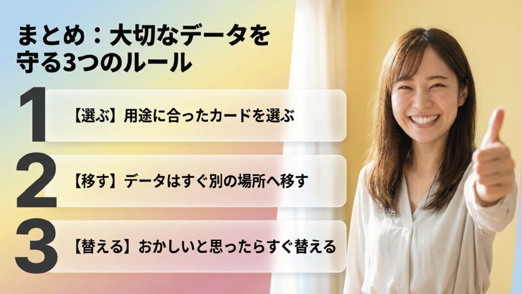 大切なデータを守るための3つのルール（選ぶ・移す・替える）