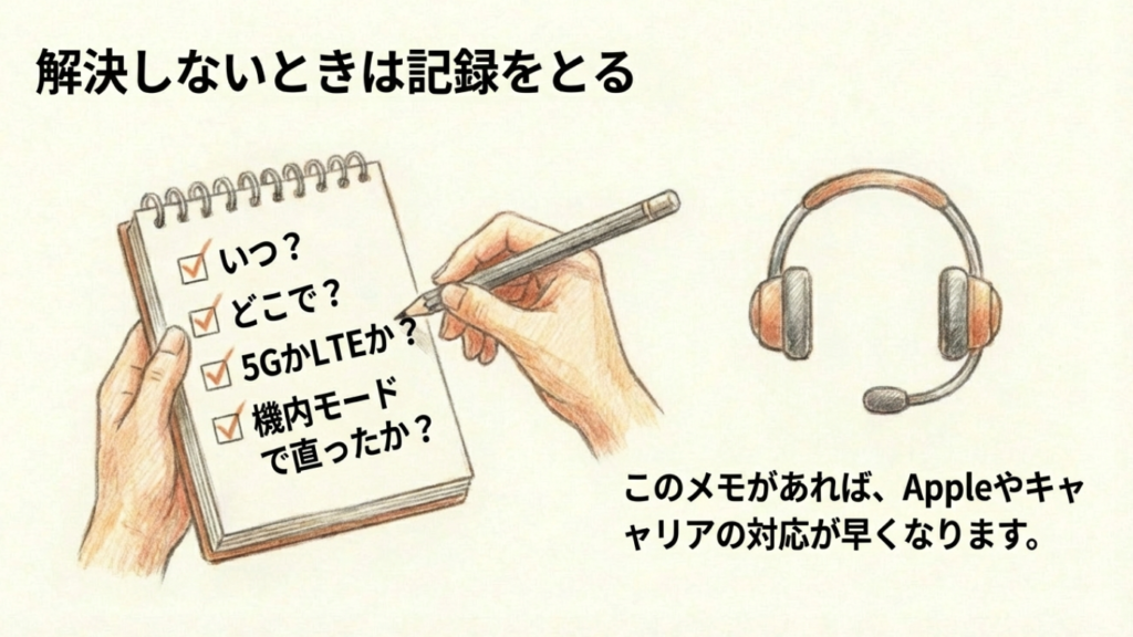 通信トラブルが起きた時間や場所をメモする
