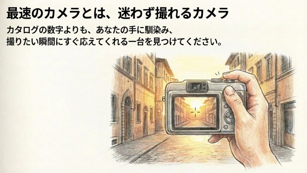 街角でカメラを自然に構えて撮影する人のイラスト