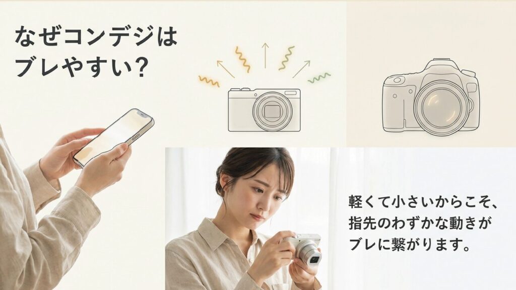 なぜコンデジはブレやすいのか 軽くて小さいからこそ指先のわずかな動きがブレに繋がる