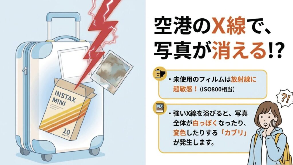 空港のX線検査でチェキフィルムが感光するリスク