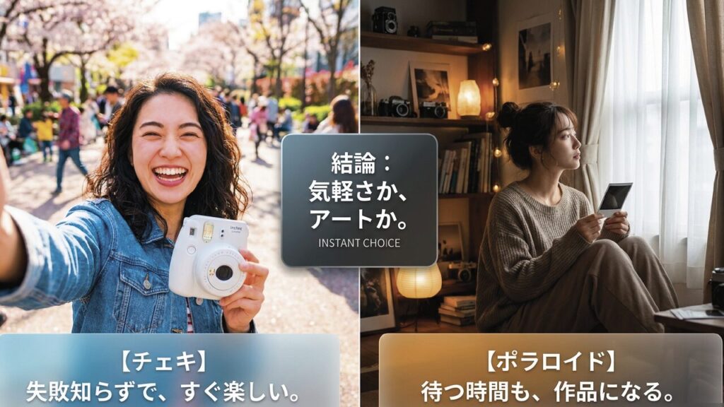 結論：気軽さのチェキか、アートのポラロイドか
