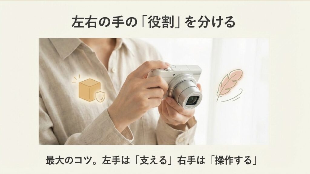 左右の手の役割を分ける 左手は支える、右手は操作する役割分担