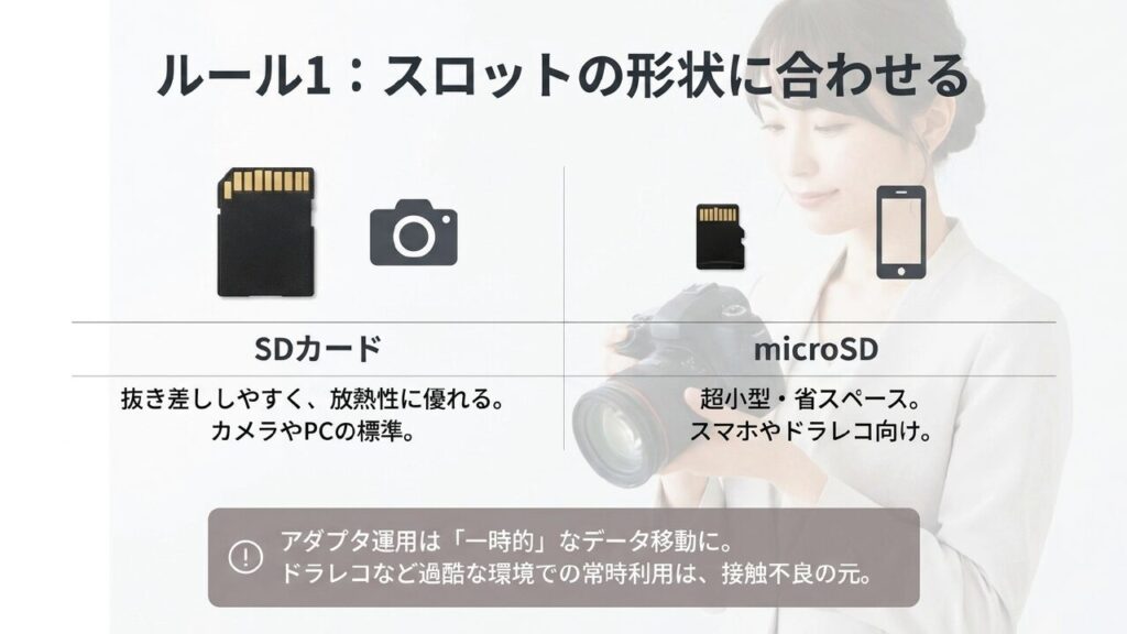 SDカードとmicroSDカードのサイズとスロット形状の違い
