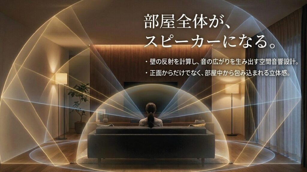 壁の反射を計算し部屋全体がスピーカーになるような空間音響設計