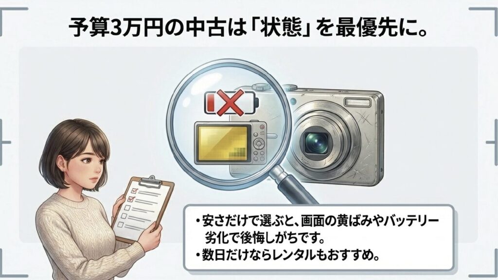 予算3万円の中古選びの注意点 予算3万円の中古コンデジ選びは状態を最優先に