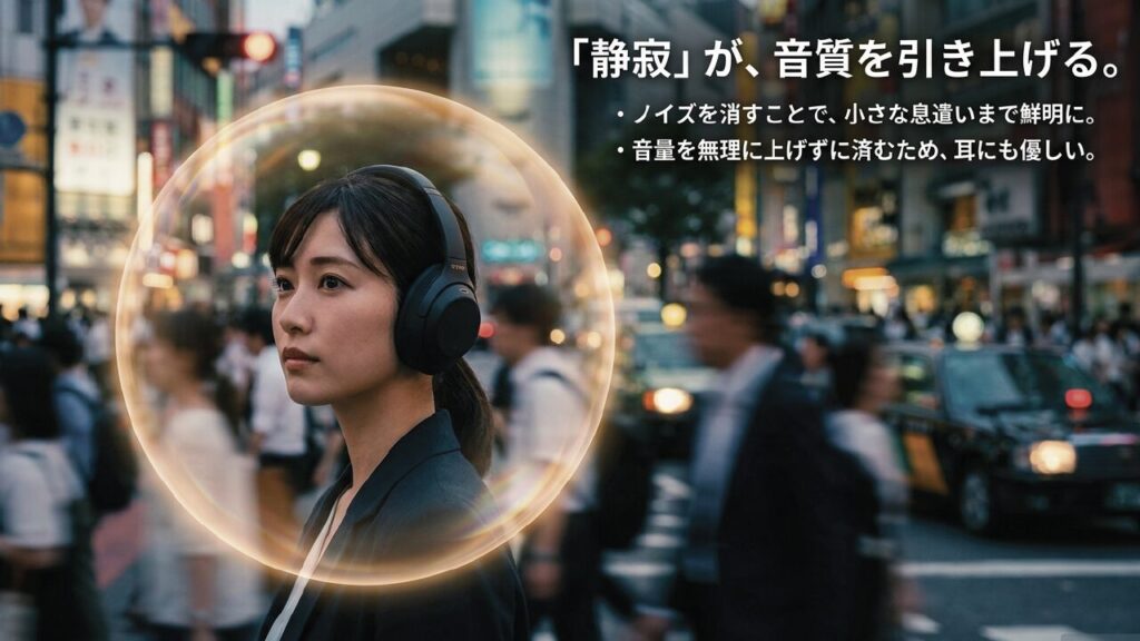 ノイズを消すことで小さな息遣いまで鮮明になり静寂が音質を引き上げる