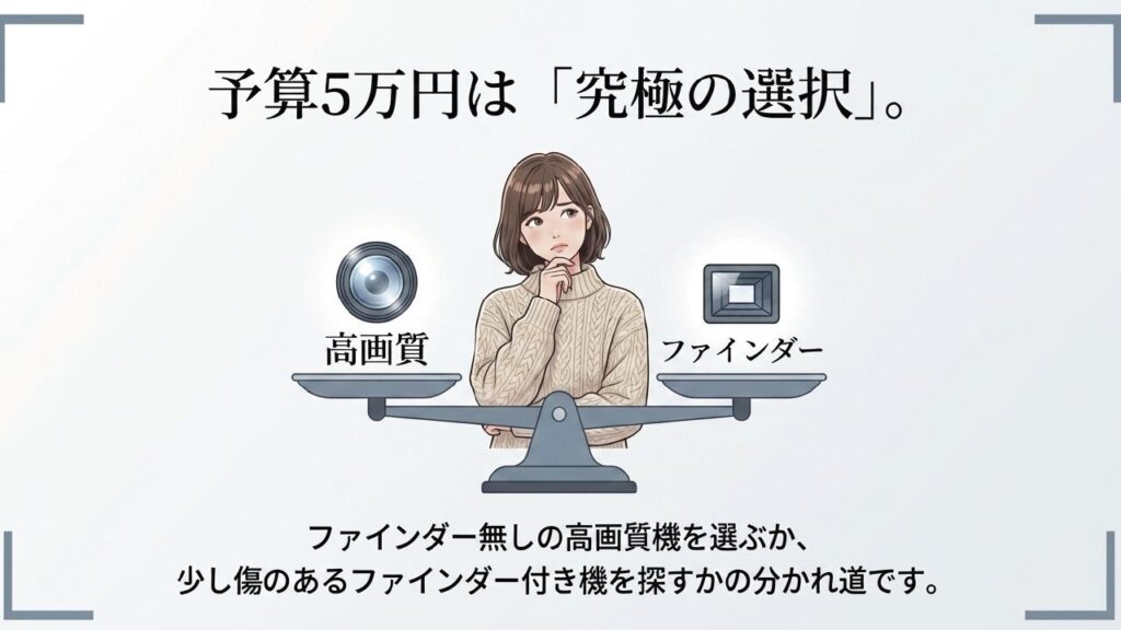 予算5万円でのコンデジ選びの天秤 予算5万円は高画質かファインダーかの究極の選択