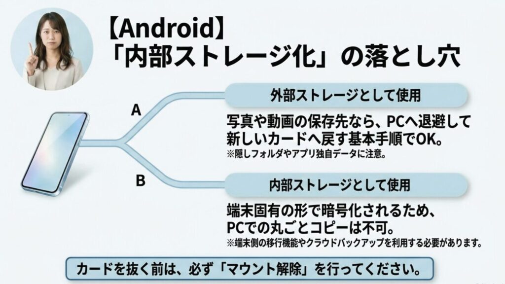 Androidの内部ストレージ化と外部ストレージ移行の違い