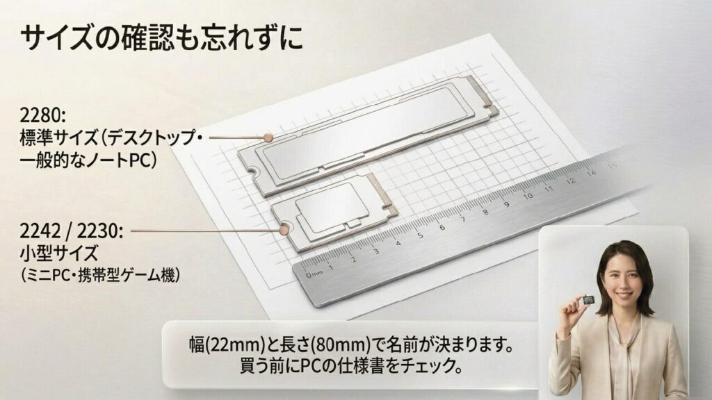 M.2 SSDのサイズ（2280、2242、2230）の確認方法