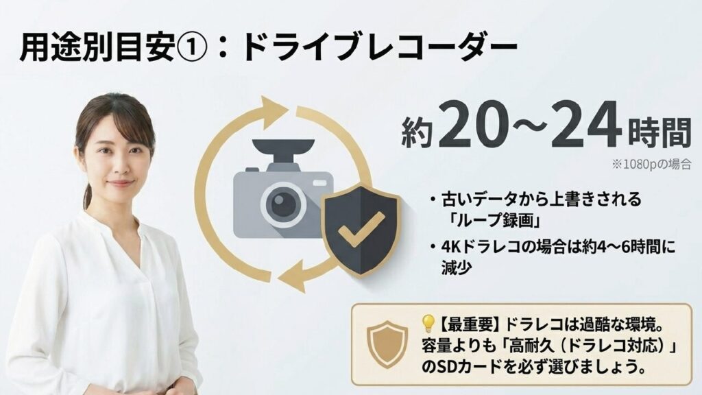 ドライブレコーダーでの128GBの録画時間と高耐久カードの必要性