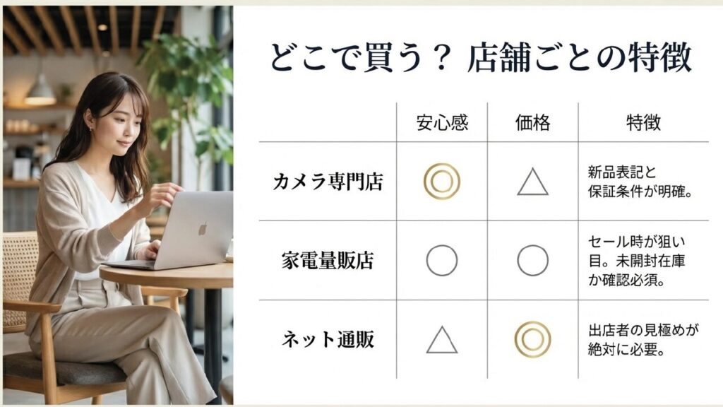 型落ちミラーレスを買う店舗ごとの特徴比較