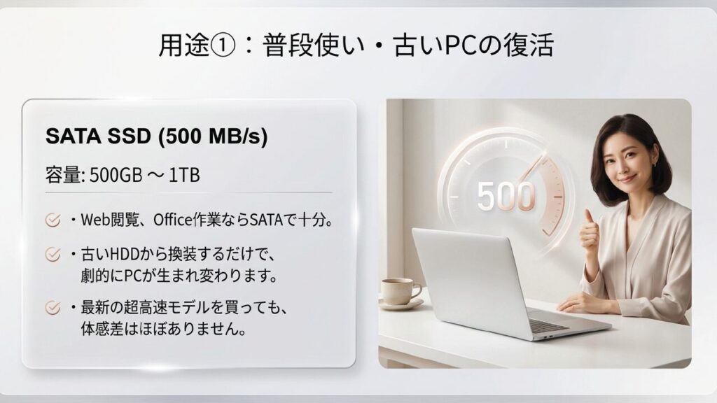 普段使いや古いPCの復活にはSATA SSDがおすすめ