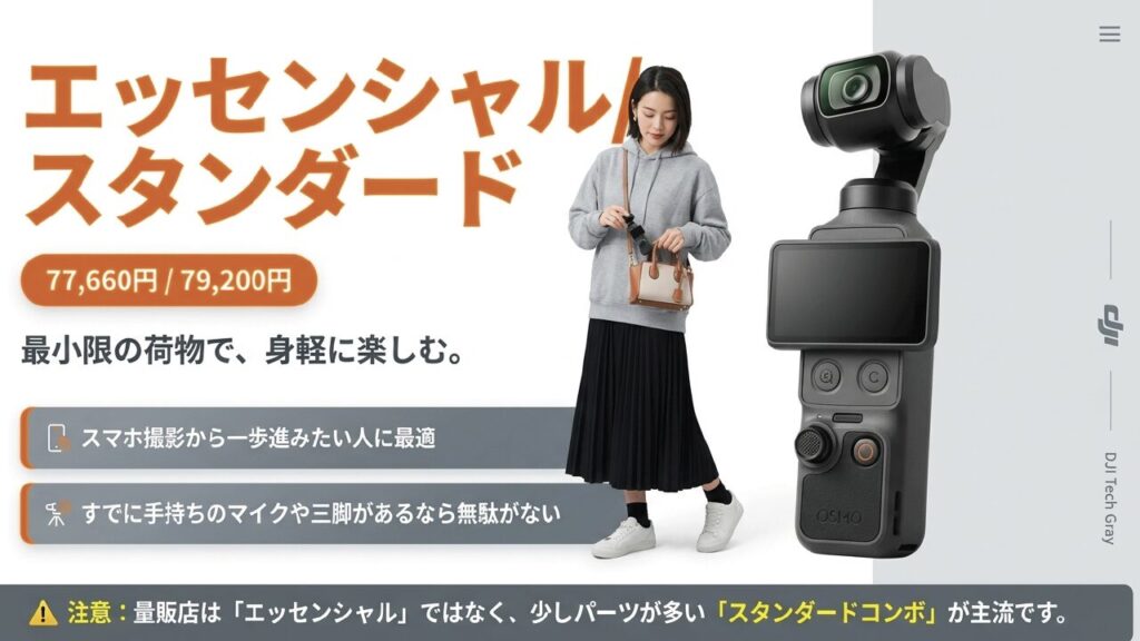 最小限の荷物で身軽に楽しめるエッセンシャルコンボおよびスタンダードコンボの解説