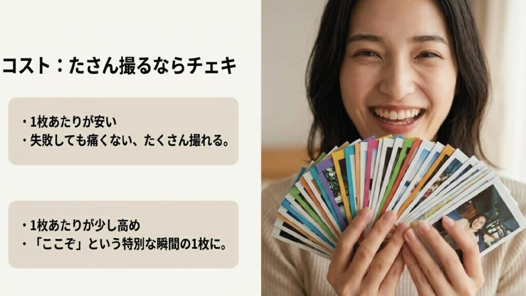 コスト比較：たくさん撮るなら1枚あたりが安いチェキ