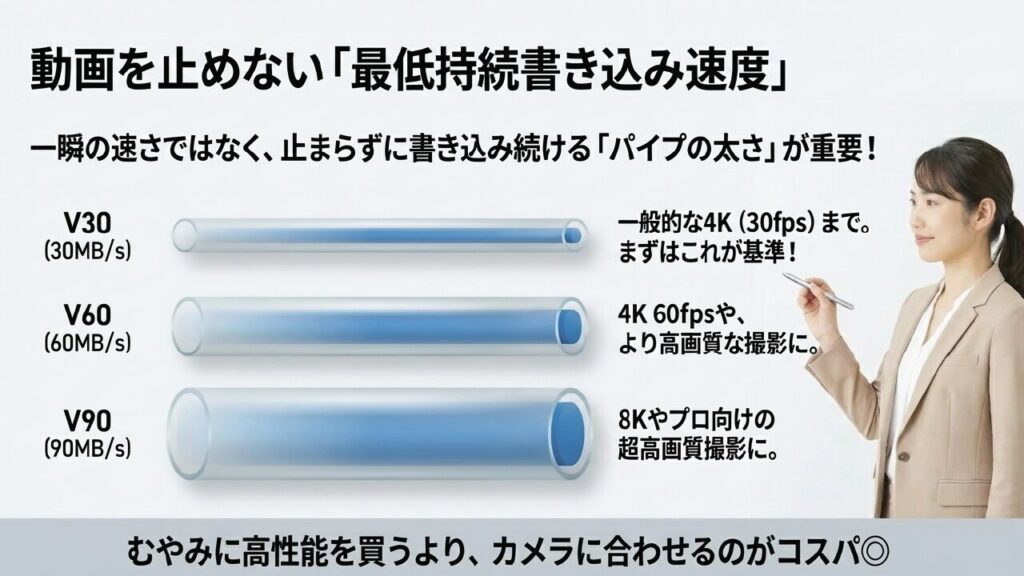 動画撮影に重要なV30、V60、V90の最低持続書き込み速度