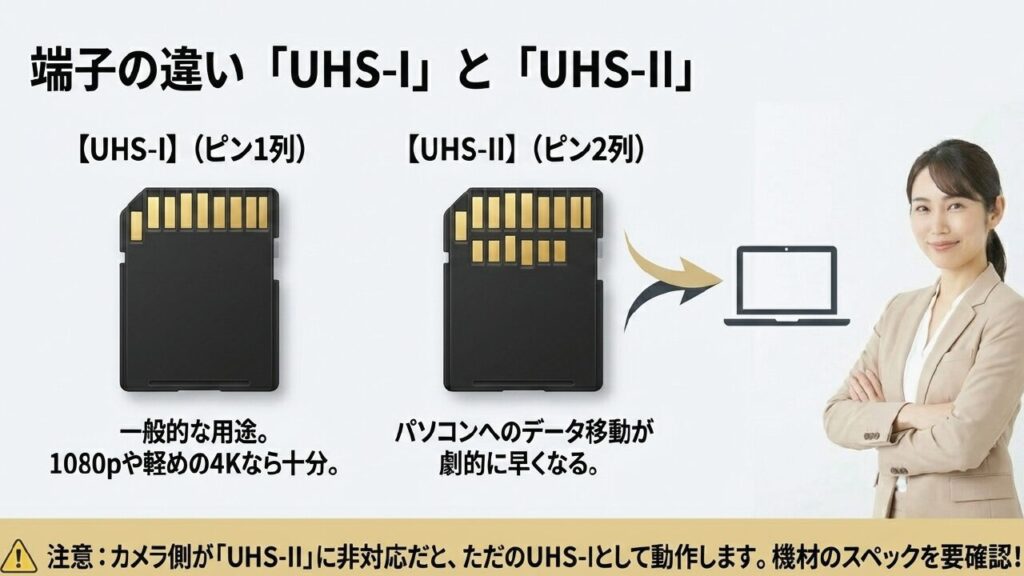 SDカードのUHS-IとUHS-IIの端子の違い