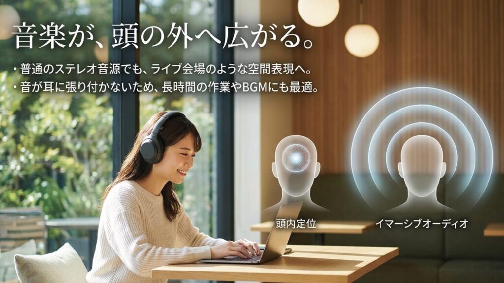 音楽が頭の外へ広がるイマーシブオーディオでライブ会場のような空間表現へ