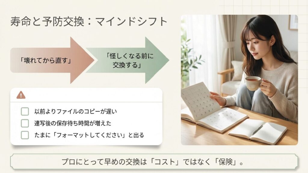 以前よりコピーが遅いなど、SDカードが怪しくなる前の交換サイン