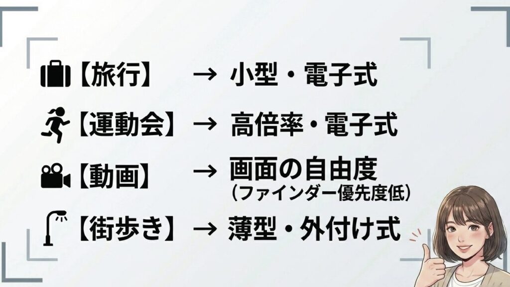 シーン別おすすめファインダーまとめ 旅行、運動会、動画、街歩き別のファインダーおすすめ総まとめ