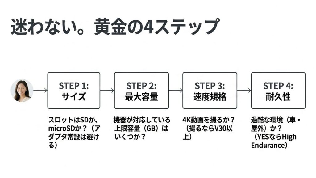 迷わない！SDカード選びの黄金の4ステップ