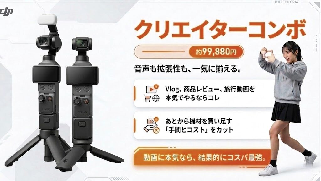 音声も拡張性も一気に揃えるDJI Osmo Pocket 4 クリエイターコンボの解説スライド