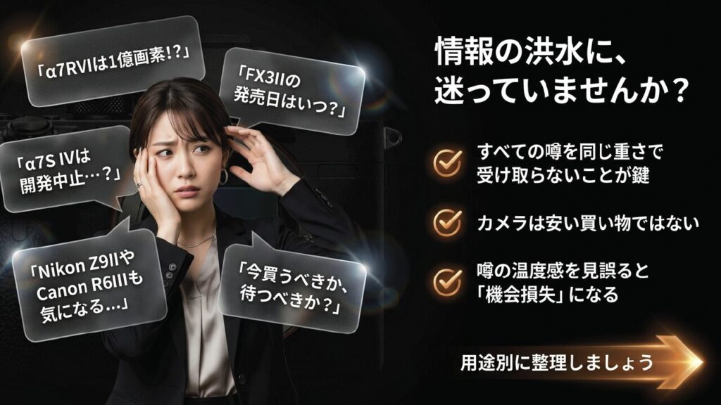 α7RVIやFX3IIなどSONY新製品の噂に迷っている人向けのスライド