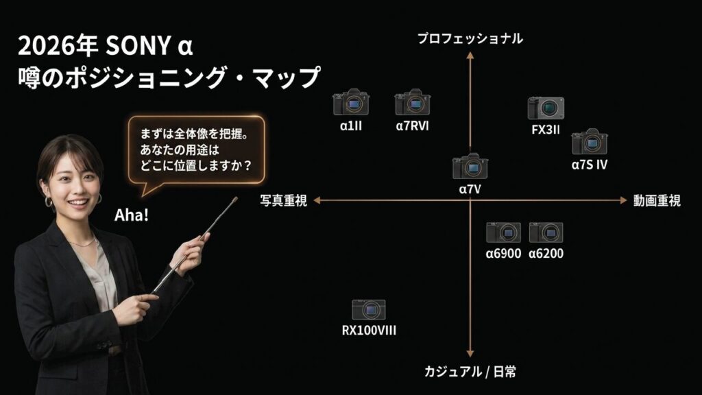 2026年SONYα新製品の用途別ポジショニングマップ