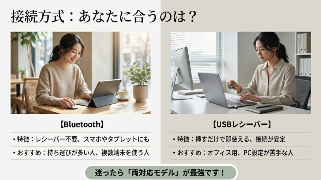 BluetoothとUSBレシーバーの接続方式の違い