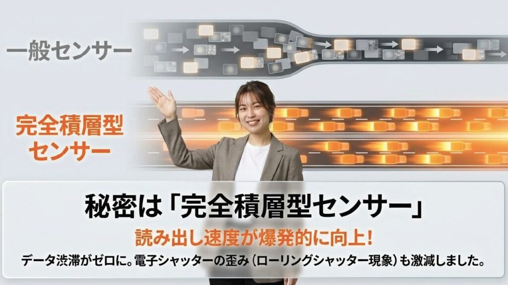 読み出し速度が向上した完全積層型センサーの図解