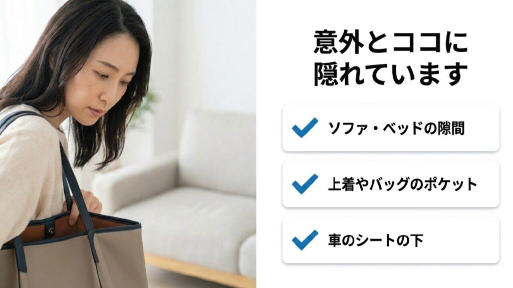 ケースがよく見つかる場所 AirPods Proケースが隠れやすいソファの隙間やポケット